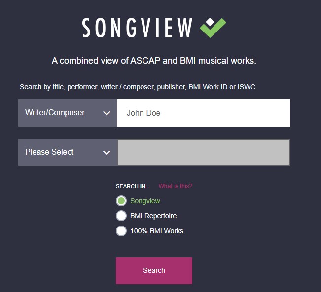 Songview find IPI BMI ASCAP